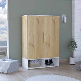 Rosie 59" Tall Armoire with Double-Door Wardrobe Cabinet, Interior Hanging Rod, Five Storage Shelves, Lower Open Shoe Shelves and Modern Space-Saving Bedroom Design for Organized Clothing Storage and Everyday Home Convenience