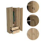 Tuhome Austral Three-Door Armoire with Double Door Hanging Cabinet, Full-Height Shelving Section, Two Spacious Storage Drawers, Modern Multi-Compartment Wardrobe for Organized Bedrooms and Versatile Home Storage