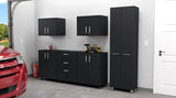 TUHOME Lima 6-Piece Garage Set with Tall Cabinet, Wall Cabinets, Utility Shelves and Work Counter, Heavy-Duty Tool and Equipment Storage System for Garages and Workshops, 78.7"H x 23.3"W x 14.5"D, Black