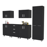 TUHOME Lima 6-Piece Garage Set with Tall Cabinet, Wall Cabinets, Utility Shelves and Work Counter, Heavy-Duty Tool and Equipment Storage System for Garages and Workshops, 78.7"H x 23.3"W x 14.5"D, Black