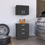 TUHOME Borgata 2-Piece Garage Set with Storage Cabinet and Utility Shelf Unit, Heavy-Duty Organization for Tools, Equipment, Supplies and Garage Spaces, 35.4"H x 27.5"W x 15.9"D, Black
