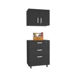 TUHOME Borgata 2-Piece Garage Set with Storage Cabinet and Utility Shelf Unit, Heavy-Duty Organization for Tools, Equipment, Supplies and Garage Spaces, 35.4"H x 27.5"W x 15.9"D, Black