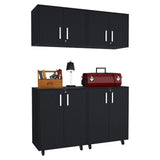 TUHOME Melrose 4-Piece Garage Set with Two Storage Cabinets and Two Utility Shelf Units, Heavy-Duty Organization for Tools, Equipment and Supplies, 35.4"H x 27.5"W x 15.9"D, Black
