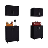 TUHOME Melrose 4-Piece Garage Set with Two Storage Cabinets and Two Utility Shelf Units, Heavy-Duty Organization for Tools, Equipment and Supplies, 35.4"H x 27.5"W x 15.9"D, Black