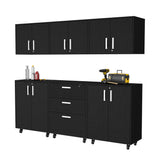 TUHOME Akron 6-Piece Garage Set with Three Storage Cabinets and Three Utility Shelf Units, Heavy-Duty Tool and Equipment Organization for Garages and Workshops, 35.4"H x 27.5"W x 15.9"D, Black