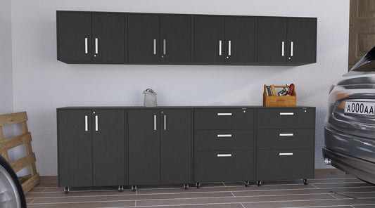 TUHOME Burton 8-Piece Garage Set with Four Storage Cabinets and Four Utility Shelf Units, Heavy-Duty Tool and Equipment Organization System for Garages and Workshops, 35.4"H x 27.5"W x 15.9"D, Black