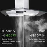 CIARRA 30 inch Glass Wall Mount Range Hood with Delay Shut off 3-speed Extraction CAS75502-OW