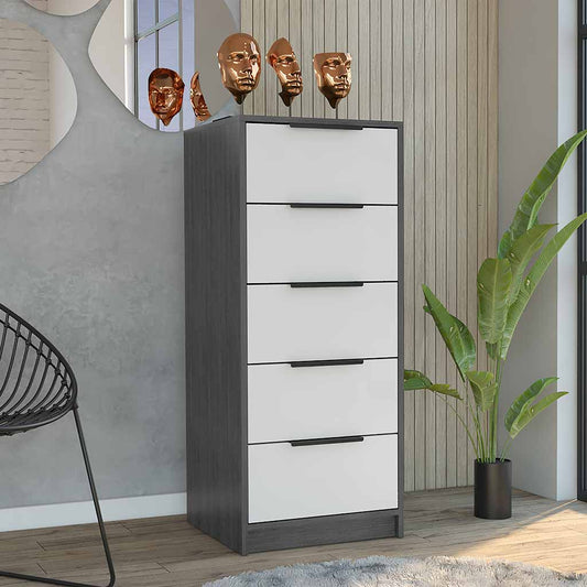Tuhome Kaia Vertical Dresser with Five Spacious Storage Drawers, Modern Space-Saving Design, Functional Superior Organization for Bedrooms or Offices and Contemporary Freestanding Chest for Daily Clothing and Accessory Storage