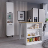 TUHOME Glendale 2-Piece Kitchen Set with Tanna Countertop Island and Hobart Pantry Cabinet, Modern Prep and Storage Solution for Apartments and Homes, White/Light Oak