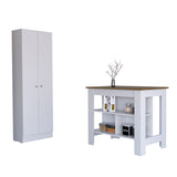 TUHOME Charlotte 2-Piece Kitchen Set with Storage Cabinet and Multi-Level Countertop Island, Modern Prep and Pantry Organization for Small Kitchens and Apartments, 35.4"H x 40.5"W x 27.5"D, White/Walnut