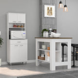 TUHOME Cala 2-Piece Kitchen Set with Storage Cabinet and Multi-Level Countertop Island, Modern Small-Space Kitchen Organizer for Cooking Prep and Pantry Use, 35.4"H x 40.5"W x 27.5"D, White/Walnut