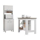 TUHOME Cala 2-Piece Kitchen Set with Storage Cabinet and Multi-Level Countertop Island, Modern Small-Space Kitchen Organizer for Cooking Prep and Pantry Use, 35.4"H x 40.5"W x 27.5"D, White/Walnut