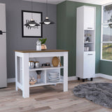 TUHOME Houston 2-Piece Kitchen Set with Storage Cabinet and Multi-Level Countertop Island, Modern Prep and Organization Station for Small Kitchens and Apartments, 35.4"H x 40.5"W x 27.5"D, White/Walnut