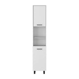 TUHOME Houston 2-Piece Kitchen Set with Storage Cabinet and Multi-Level Countertop Island, Modern Prep and Organization Station for Small Kitchens and Apartments, 35.4"H x 40.5"W x 27.5"D, White/Walnut