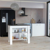 TUHOME Phoenix 2-Piece Kitchen Set with Storage Cabinet and Multi-Level Countertop Island, Modern Prep and Pantry Organization for Apartments and Small Kitchens, 35.4"H x 40.5"W x 27.5"D, White/Onyx
