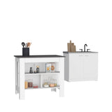 TUHOME Phoenix 2-Piece Kitchen Set with Storage Cabinet and Multi-Level Countertop Island, Modern Prep and Pantry Organization for Apartments and Small Kitchens, 35.4"H x 40.5"W x 27.5"D, White/Onyx