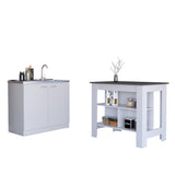 TUHOME Phoenix 2-Piece Kitchen Set with Storage Cabinet and Multi-Level Countertop Island, Modern Prep and Pantry Organization for Apartments and Small Kitchens, 35.4"H x 40.5"W x 27.5"D, White/Onyx