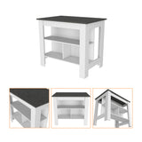 TUHOME Phoenix 2-Piece Kitchen Set with Storage Cabinet and Multi-Level Countertop Island, Modern Prep and Pantry Organization for Apartments and Small Kitchens, 35.4"H x 40.5"W x 27.5"D, White/Onyx