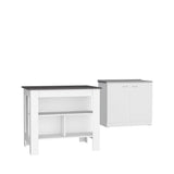 TUHOME Phoenix 2-Piece Kitchen Set with Storage Cabinet and Multi-Level Countertop Island, Modern Prep and Pantry Organization for Apartments and Small Kitchens, 35.4"H x 40.5"W x 27.5"D, White/Onyx