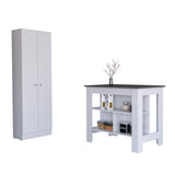 TUHOME Charlotte 2-Piece Kitchen Set with Storage Cabinet and Multi-Level Countertop Island, Modern Prep and Pantry Organization for Small Kitchens and Apartments, 35.4"H x 40.5"W x 27.5"D, White/Onyx