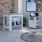TUHOME Oslo 2-Piece Kitchen Set with Storage Cabinet and Multi-Level Countertop Island, Modern Prep and Pantry Organization for Small Kitchens and Apartments, 35.4"H x 40.5"W x 27.5"D, White/Light Oak