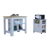 TUHOME Oslo 2-Piece Kitchen Set with Storage Cabinet and Multi-Level Countertop Island, Modern Prep and Pantry Organization for Small Kitchens and Apartments, 35.4"H x 40.5"W x 27.5"D, White/Light Oak