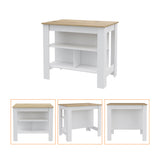 TUHOME Oslo 2-Piece Kitchen Set with Storage Cabinet and Multi-Level Countertop Island, Modern Prep and Pantry Organization for Small Kitchens and Apartments, 35.4"H x 40.5"W x 27.5"D, White/Light Oak