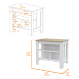 TUHOME Oslo 2-Piece Kitchen Set with Storage Cabinet and Multi-Level Countertop Island, Modern Prep and Pantry Organization for Small Kitchens and Apartments, 35.4"H x 40.5"W x 27.5"D, White/Light Oak