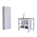 TUHOME Charlotte 2-Piece Kitchen Set with Storage Cabinet and Multi-Level Countertop Island, Modern Prep and Pantry Organization for Small Kitchens and Apartments, 35.4"H x 40.5"W x 27.5"D, White/Light Oak