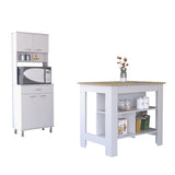 TUHOME Cala 2-Piece Kitchen Set with Storage Cabinet and Multi-Level Countertop Island, Modern Small-Space Organizer for Meal Prep, Pantry Storage and Appliances, 35.4"H x 40.5"W x 27.5"D, White/Light Oak
