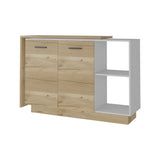 TUHOME Memphis 2-Piece Kitchen Set with Wide Multi-Level Countertop Island and Storage Cabinet, Modern Prep and Pantry Organization for Apartments and Homes, 35.43"H x 59.05"W x 23.62"D, White/Light Oak