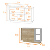 TUHOME Memphis 2-Piece Kitchen Set with Wide Multi-Level Countertop Island and Storage Cabinet, Modern Prep and Pantry Organization for Apartments and Homes, 35.43"H x 59.05"W x 23.62"D, White/Light Oak