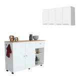 TUHOME Malibu 2-Piece Kitchen Set with Wide Countertop Island and Storage Cabinet, Modern Prep and Pantry Organization for Apartments and Homes, 36.2"H x 53.5"W x 18.1"D, White/Light Oak