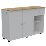 TUHOME Campbell 2-Piece Kitchen Set with Wide Countertop Island and Storage Cabinet, Modern Prep and Pantry Organization for Apartments and Homes, 36.2"H x 53.5"W x 18.1"D, White/Light Oak