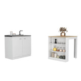 TUHOME Covelo 2-Piece Kitchen Set with Compact Countertop Island and Storage Cabinet, Modern Prep and Pantry Organization for Apartments and Small Kitchens, 36.2"H x 36.2"W x 31"D, White/Light Oak