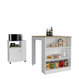 TUHOME Farley 2-Piece Kitchen Set with Compact Countertop Island and Storage Cabinet, Modern Prep and Pantry Organization for Apartments and Small Kitchens, 36.2"H x 36.2"W x 31"D, White/Light Oak