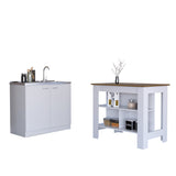 TUHOME Phoenix 2-Piece Kitchen Set with Storage Cabinet and Multi-Level Countertop Island, Modern Food Prep and Pantry Organization for Apartments and Homes, 35.4"H x 40.5"W x 27.5"D, White/Walnut