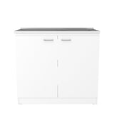 TUHOME Phoenix 2-Piece Kitchen Set with Storage Cabinet and Multi-Level Countertop Island, Modern Food Prep and Pantry Organization for Apartments and Homes, 35.4"H x 40.5"W x 27.5"D, White/Walnut