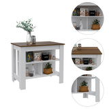 TUHOME Phoenix 2-Piece Kitchen Set with Storage Cabinet and Multi-Level Countertop Island, Modern Food Prep and Pantry Organization for Apartments and Homes, 35.4"H x 40.5"W x 27.5"D, White/Walnut