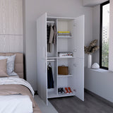 Hazel 70-Inch High Four-Door Armoire Wardrobe Closet Cabinet with Six Storage Shelves, Dual Hanging Rods, Multi-Section Clothing Organizer for Bedroom, Living Room or Home Organization and Freestanding Wardrobe Storage