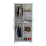 Hazel 70-Inch High Four-Door Armoire Wardrobe Closet Cabinet with Six Storage Shelves, Dual Hanging Rods, Multi-Section Clothing Organizer for Bedroom, Living Room or Home Organization and Freestanding Wardrobe Storage