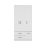 Sebree 71-Inch High Armoire Wardrobe Closet with Four Doors, Two Drawers, Three Cabinet Sections, Six Storage Shelves and Hanging Rod, Freestanding Bedroom Clothes Storage Organizer for Modern Home Organization and Daily Wardrobe Use