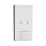 Sebree 71-Inch High Armoire Wardrobe Closet with Four Doors, Two Drawers, Three Cabinet Sections, Six Storage Shelves and Hanging Rod, Freestanding Bedroom Clothes Storage Organizer for Modern Home Organization and Daily Wardrobe Use