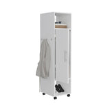 TUHOME Cluster 63-Inch Tall Open-Concept Wardrobe with Mirror, Three Storage Shelves, Hanging Rod, Casters and Side Hooks, Freestanding Clothes Organizer for Bedroom, Closet, Laundry Room or Multiroom Home Storage