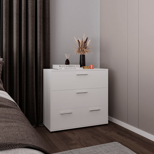 Alpine Wide Four-Drawer Dresser, Bedroom Storage Solution, Smooth-Glide Drawers for Organizing Clothes, Linens, Accessories, and Everyday Items in Compact Design