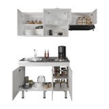 Oceana Kitchen Top Cabinet with Stainless Steel Utility Sink Set, Three-Door Base Cabinet, Five-Door Top Wall Cabinet with Eight Total Shelves, Versatile Storage and Workspace Solution for Kitchen Organization and Efficiency