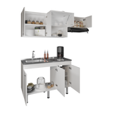 Oceana Kitchen Top Cabinet with Stainless Steel Utility Sink Set, Three-Door Base Cabinet, Five-Door Top Wall Cabinet with Eight Total Shelves, Versatile Storage and Workspace Solution for Kitchen Organization and Efficiency
