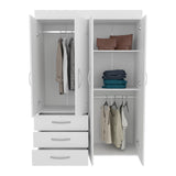 Denver Adjustable Armoire, 68" High with Rods, Double Door Cabinet, Three Drawers, Two Shelves, Compact and Space-Saving Bedroom Storage Solution for Clothes and Accessories