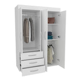 Denver Adjustable Armoire, 68" High with Rods, Double Door Cabinet, Three Drawers, Two Shelves, Compact and Space-Saving Bedroom Storage Solution for Clothes and Accessories