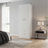 TUHOME Lisboa 2-Door Armoire with Double Door Storage, Two Spacious Drawers, Concealed Hanging Rod and Vertical Freestanding Wardrobe for Bedroom, Living Room, Kitchen or Garage Organization